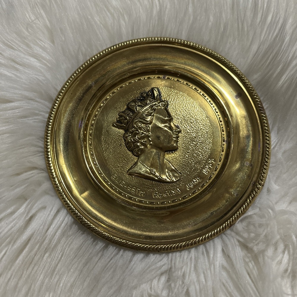 elpec england VERY RARE Queen Elizabeth 1953 Coronation Plaque Wall Art Brass